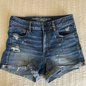High waisted stretch denim shorts